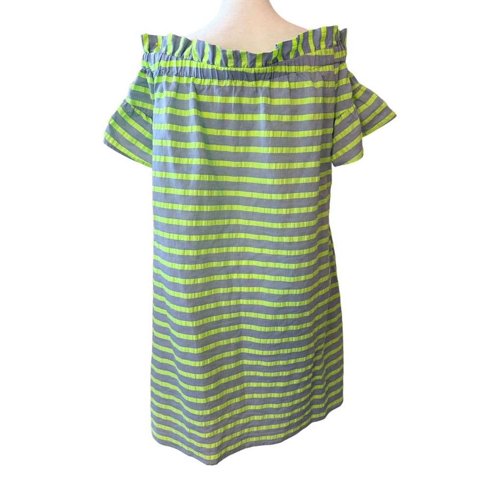 COREY LYNN CALTER Gray Green Stripe Preppy Beachy Coastal Off Shoulder Dress XL - Picture 4 of 10